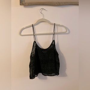 Garage Women’s Small Sheer Black Crop Top Tribal Pattern Layering Top